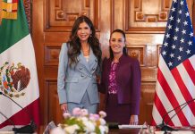 Recibe presidenta de México a la secretaria de Seguridad Nacional de los Estados Unidos