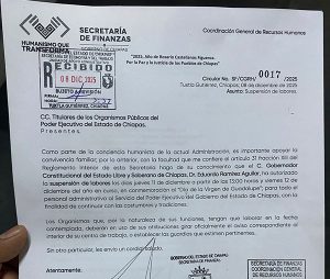 La salida del personal será a las 13:00 horas del día jueves 11 de diciembre y que no habrá labores el próximo día viernes 12 de diciembre. Foto: Cortesía