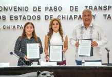 Dulce Rodríguez Ovando atestigua firma de convenio entre Chiapas y Tabasco para fortalecer el transporte
